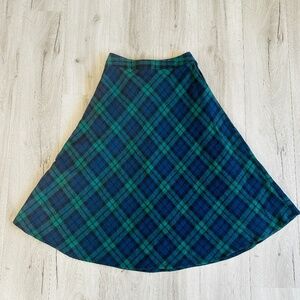 Green & Navy Plaid A-Line Skirt, Size Medium